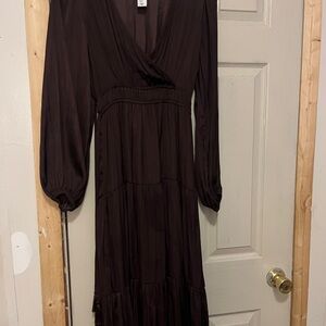 Brown silk midi dress